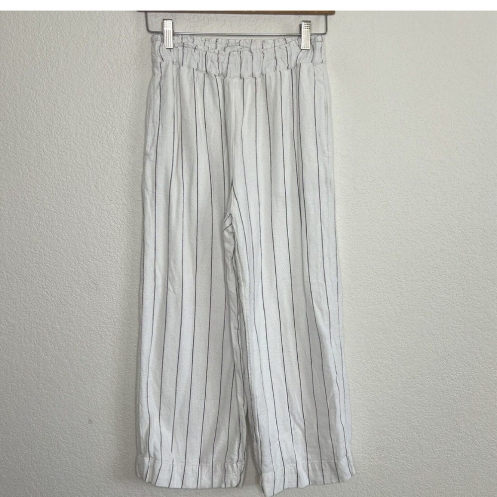 Abercrombie Linen-Blend Striped Pull-On Pants, Size S, White linen pants stripes